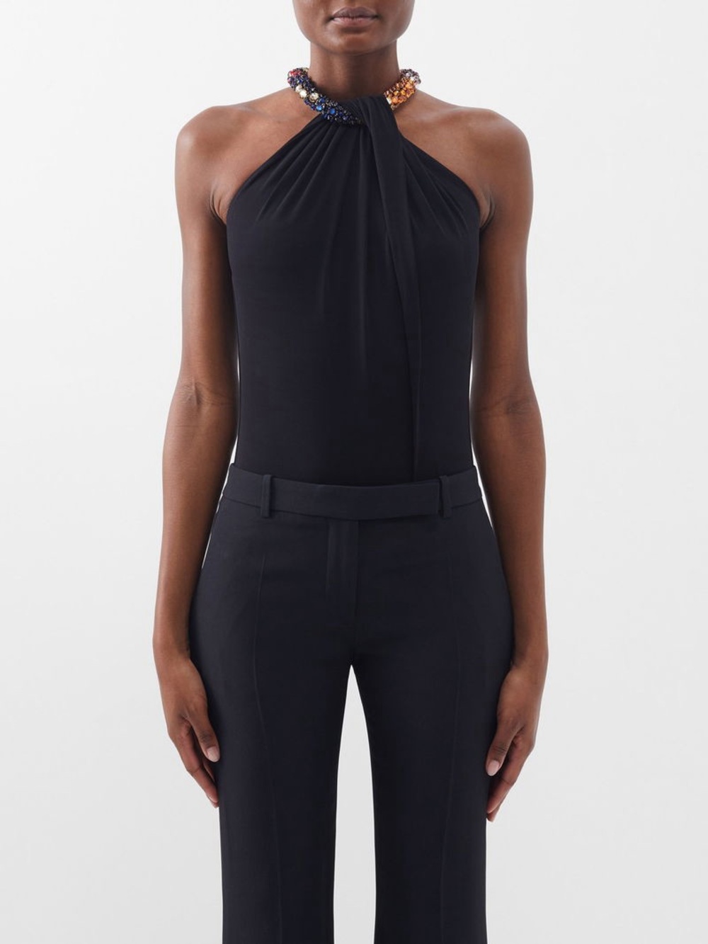 Alexander McQueen Black One-Shoulder Dress with Multicolor Jeweled Strap